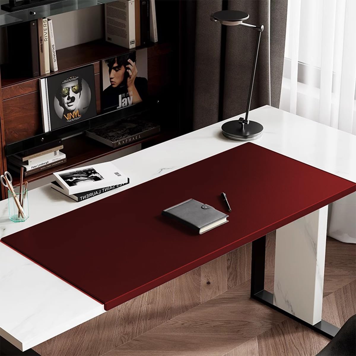 Sewing Edge Table Mat, Large PU Leather Desk Pad with Edge Protector, Non-Slip Waterproof Laptop Mouse Mats for Office Home Decor Work Game Study Typing (Red,120x60cm)