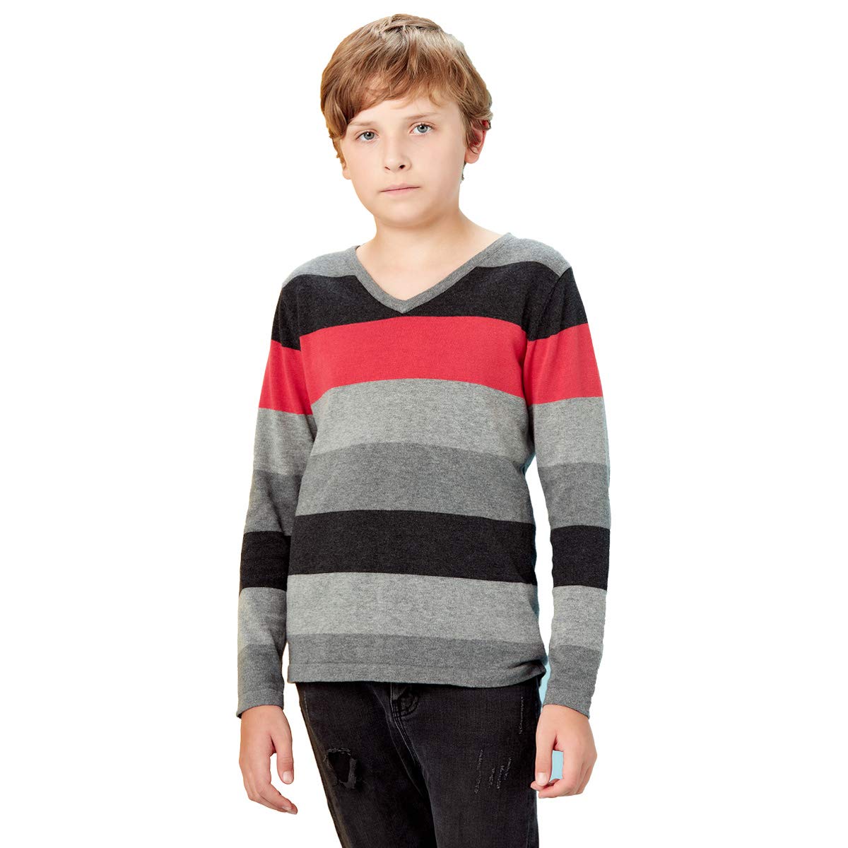 Suéter de punto para niños, sudadera de Navidad, suéter a rayas, manga larga, ropa cálida para otoño e invierno, 4-14 años
