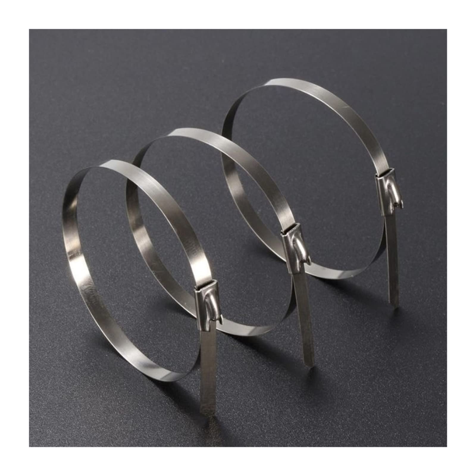 Fascette per cavi con chiusura a sfera in acciaio inossidabile 304 da 100 pezzi Fascette per cavi in metallo con testa autobloccante Fascette in acciaio (Colore: Argento, Dimensioni: 100 pezzi-450 m