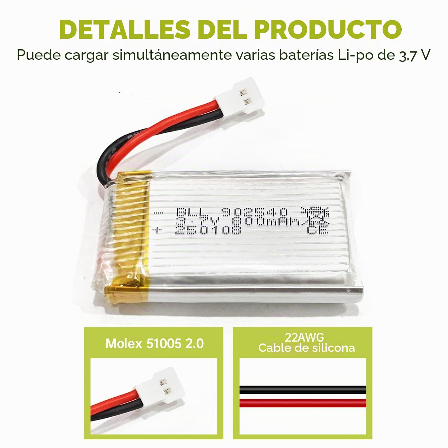 5pcs 3.7V 800mAh litiobatería con 5en1 Cargador para MJX X708 X709 X708W U45 U42 U45W U42W E32HW Syma X5c X5A X5SC X5SW H5C V931 S5C S5W SS40 FQ36 T32 T5W H42 Cuadricóptero RC Drone Batería BLLRC