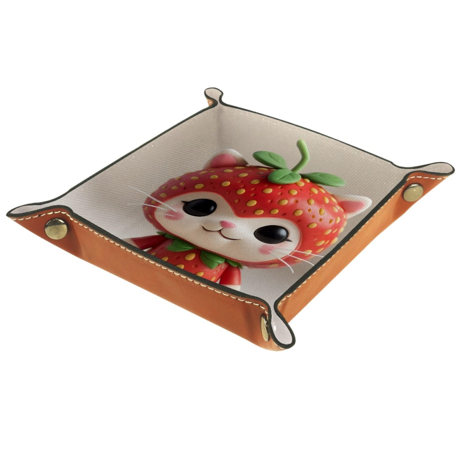 VAPOKF Strawberry Cat Dice Tray, Folding Microfiber Leather Dice Holder for Dungeons and Dragons RPG Dice Gaming D&D and Other Table Games