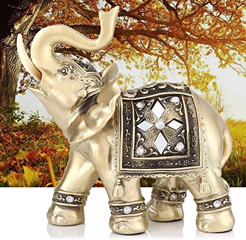 Elephant Statue, Gold Color Elegant Elephant Ornament Wealth Lucky Elephant Figurine with Trunk Raised Home Office Decor Birthday Congratulatory House Warming Gift(M)