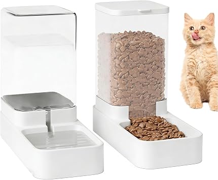 Automatic Cat Feeder, Cat Food Dispenser, Water Dispenser Set, Dog Water Dispenser,Large Capacity Gravity Pet Food Bowl & Waterer for Cats and Small Medium Dogs