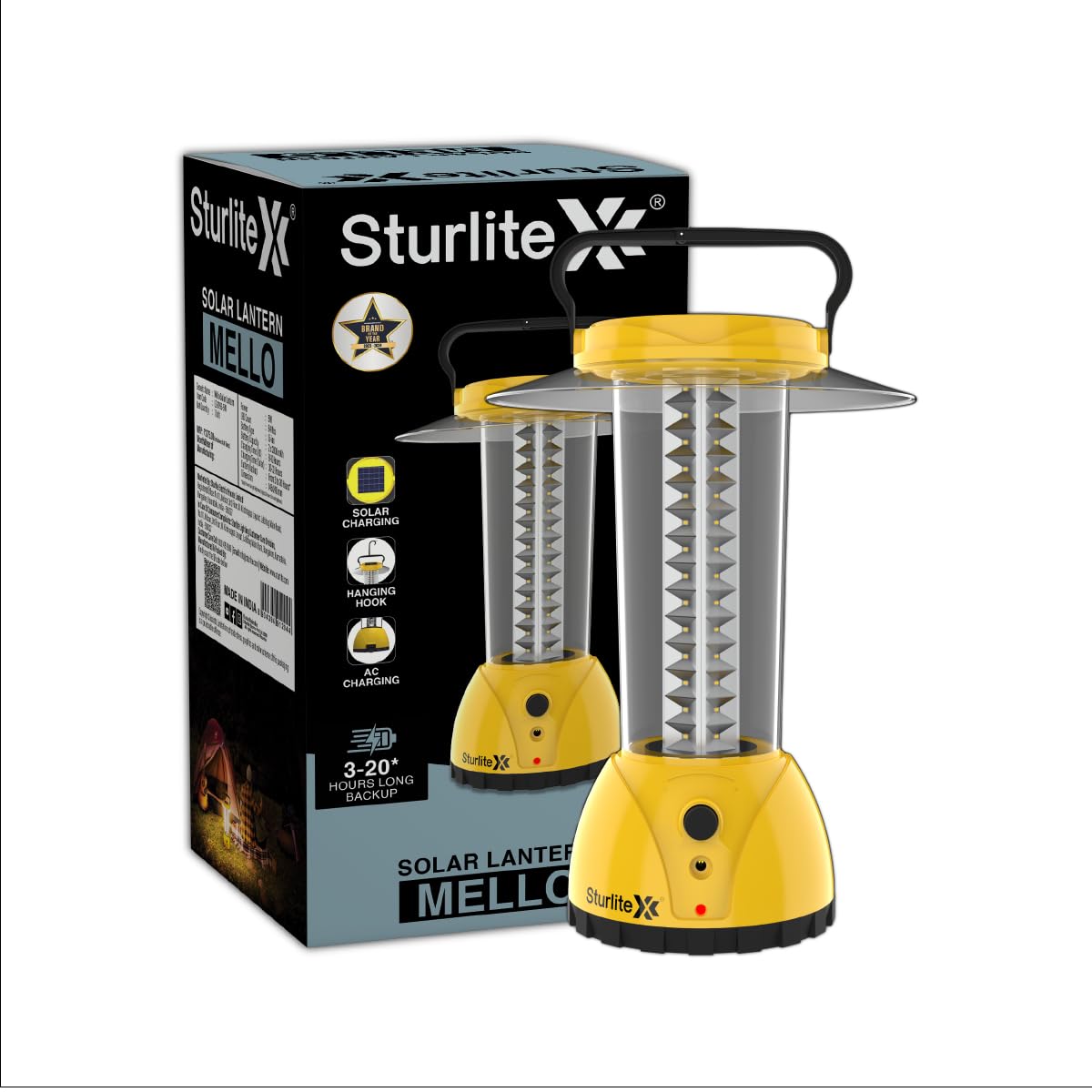 Sturlite Mello 5Watt Solar + AC Supply LED Lantern| Rechargeable Emergency Light| Two 2000mAh Li-ion Batteries| 20 Hrs Long Battery Back Up LED Lamp (B0CQTM2ZW1) Amazon Price History, Amazon Price Tracker