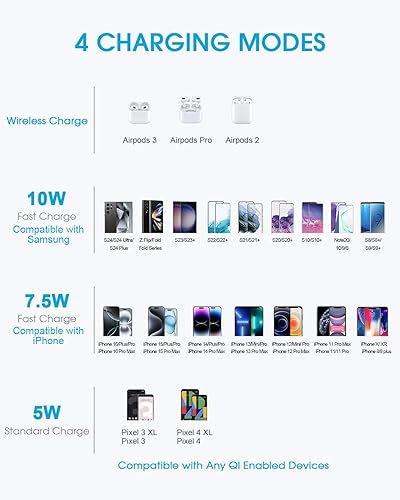 Miniatura 2 de NANAMI Cargador inalámbrico, almohadilla de carga rápida máxima de 15 W con adaptador PD3.0, cargador de teléfono USB para iPhone 16/15/14/13/13