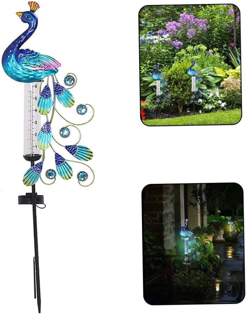 Rain Gauge Light Solar Powered Metal Peacock Garden Stakes Waterproof Yard Decorations,Garden Ornaments Outdoor,Outdoor Garden Decoration