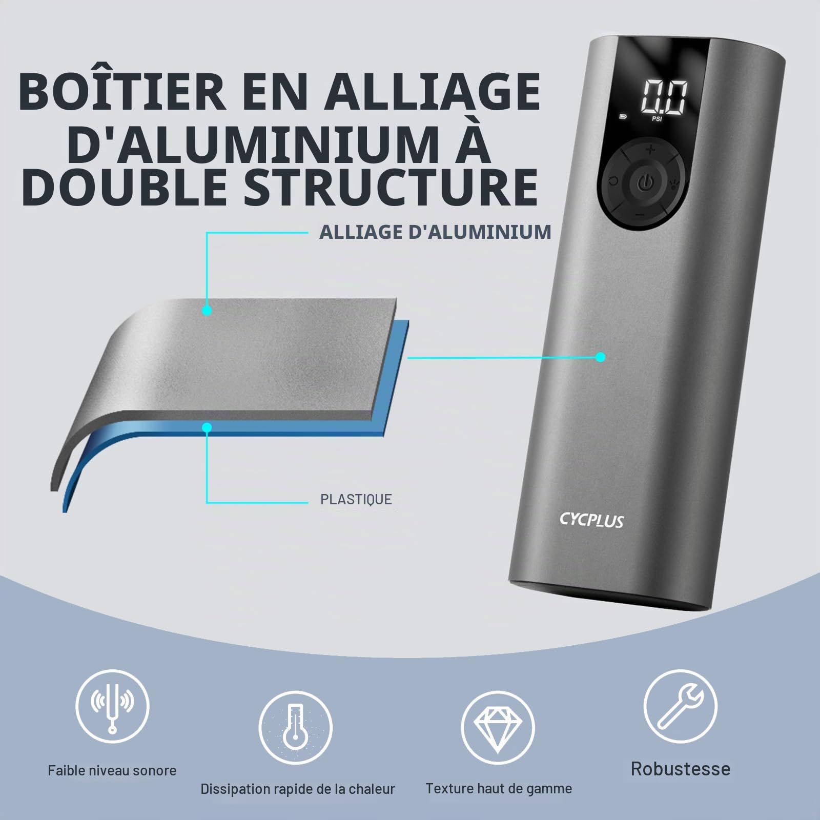 CYCPLUS Compresseur d'air Portable Tire Inflator, Pompe à air sans Fil 150 PSI avec écran LCD numérique pour la Pression, Compresseur d'air électrique pour Voiture, Moto, vélo et balles