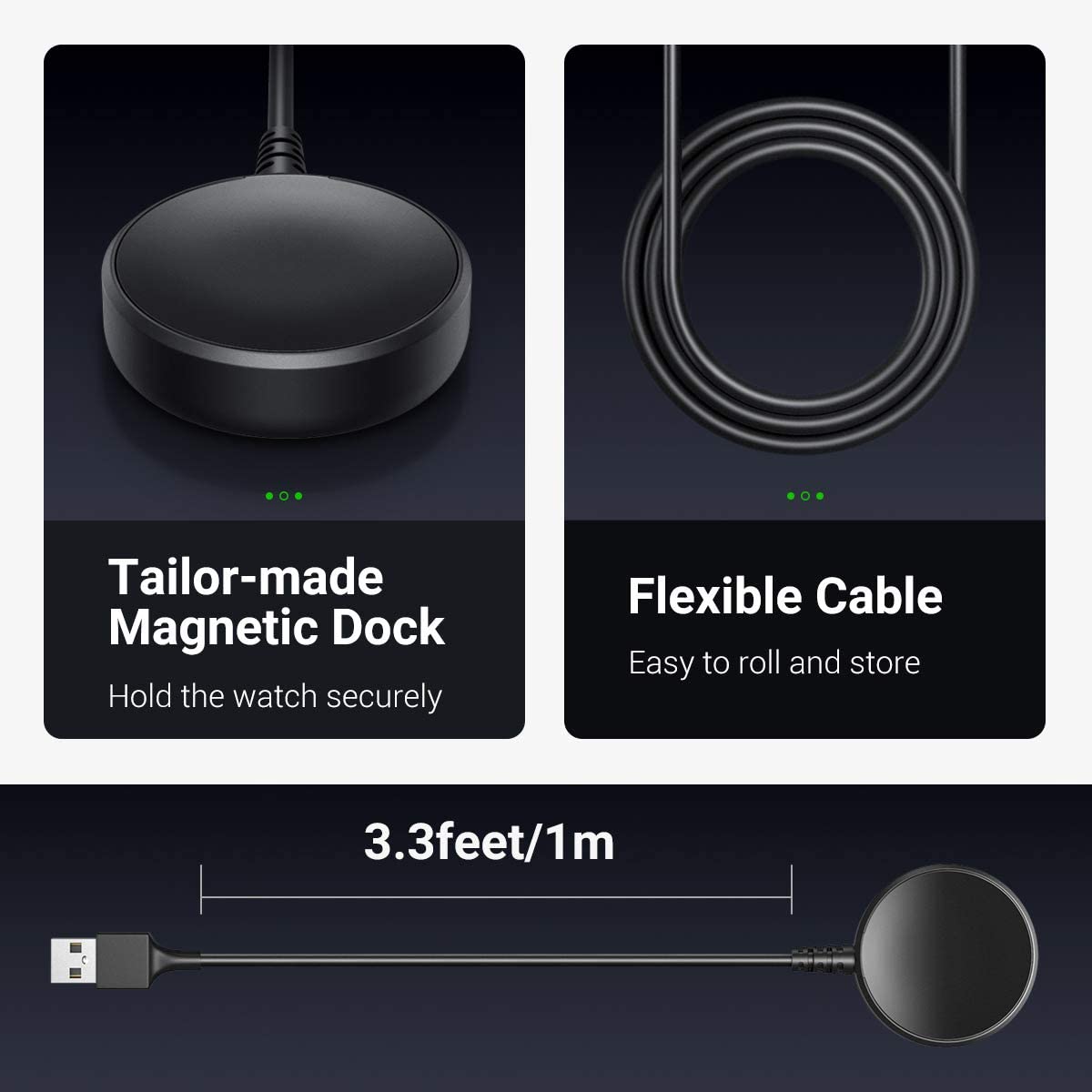 MoKo Charger Dock Compatible with Samsung Galaxy Watch 3 45mm/41mm/Galaxy Watch Active 2 44mm 40mm/Galaxy Watch Active 1 40mm, Replacement Charging Dock Stand Adapter Charger Cable - Black, Black — Amazon image 6