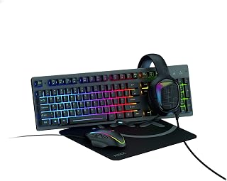 MIXX RapidX Bundle - Set da gioco cablato da 10,2 cm - 1 - Cuffie da gioco, tastiera RGB (UK) e mouse, include tappetino per mouse ad alta densità (neoprene)