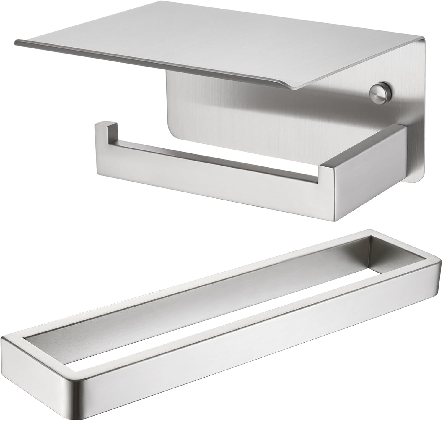 APLusee Hand Towel Holder, Toilet Paper Holder with Shelf Left-Side Bundle, 304 Stainless Steel Wall Mounted Bathroom Accessories Brushed Nickel