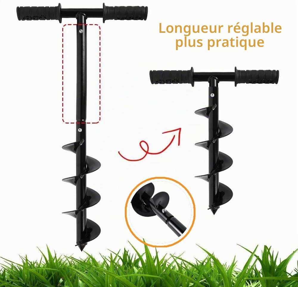 Tarière de poteau de clôture, perceuse manuelle de 10 x 60 cm avec poignée antidérapante, tarière réglable pour plantation de poteaux, plantation de bulbes, trou de parapluie, mélange d'engrais