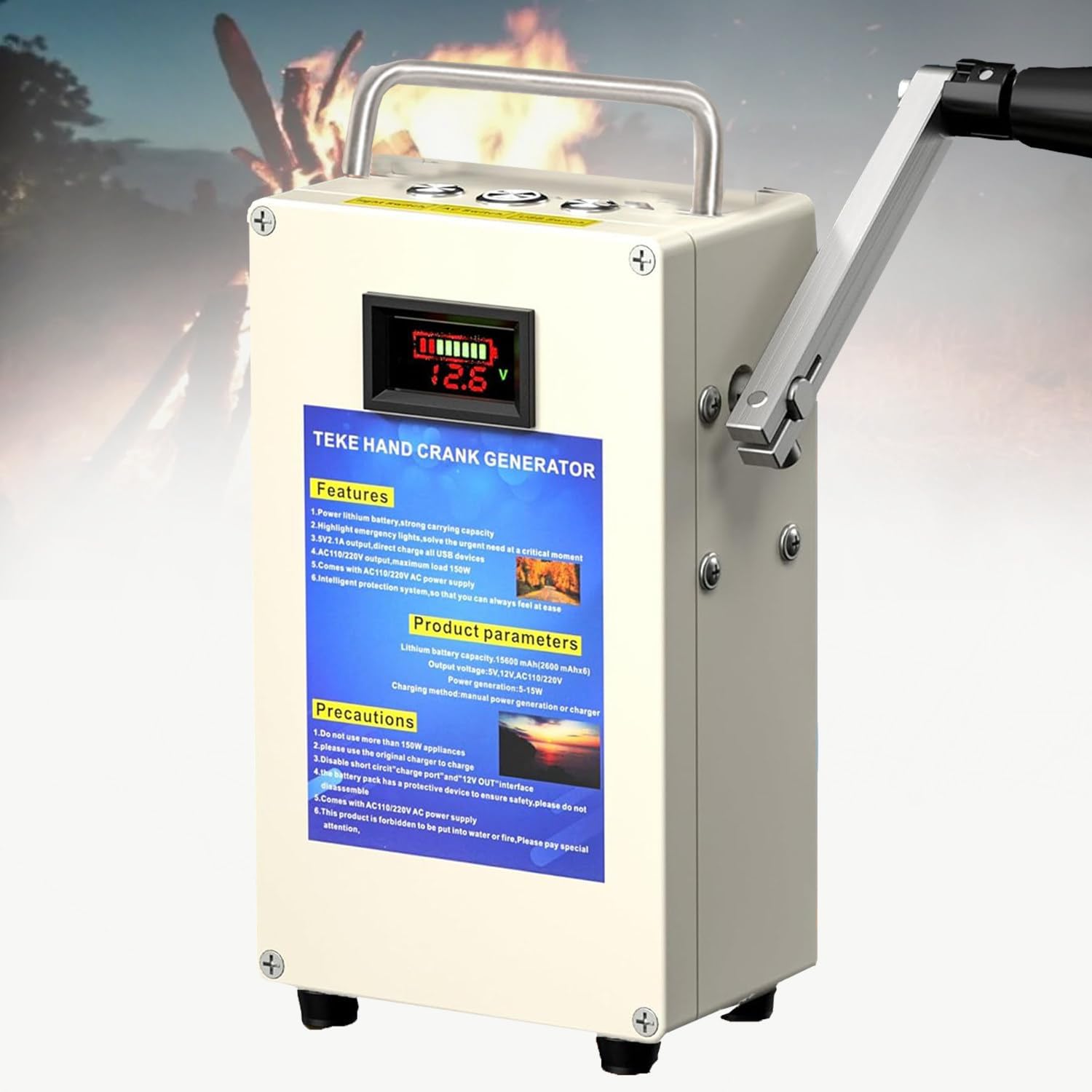 Outdoor Large Capacity Hand Crank Generator 220V/110V 200W/500W, High Power Generator, Emergency Lighting Tool for Outage/Field Exploration 27AH/200W