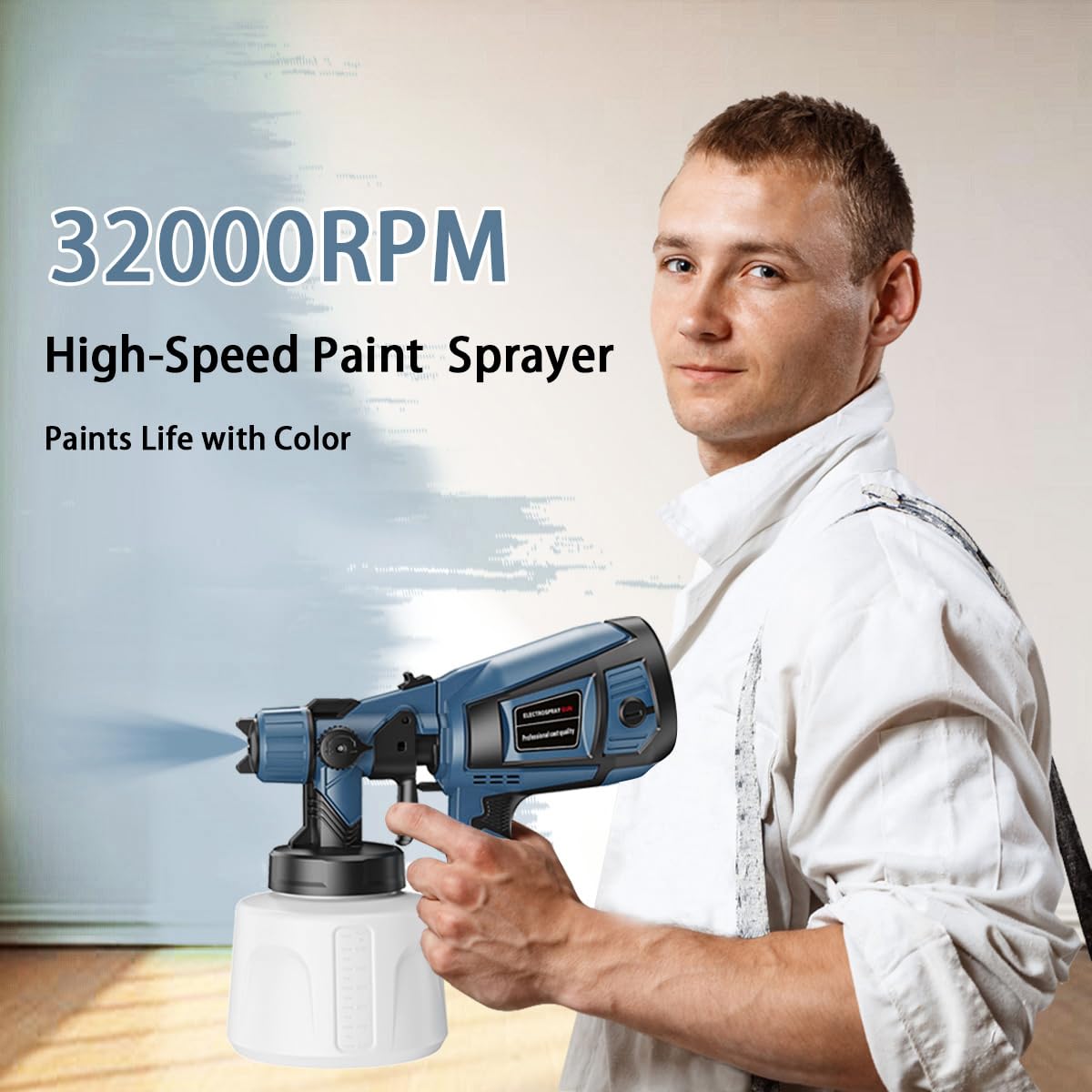TOPALL Pistola Pintura Electrica,Pistola para Pintar Paredes y Techos,850W 32000PRM 1400ML HVLP Pistola Pintar Electrica Pulverizador de Pintura,con 5 Boquillas y 3 Patrones