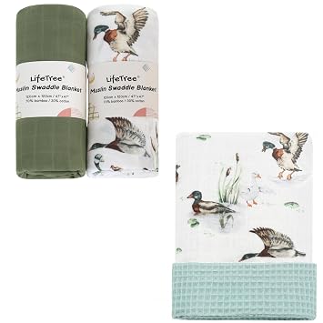 LifeTree Muslin Swaddle Blankets Neutral, Baby Waffle Swaddling Wrap Nursery Blanket for Boys Girls Newborn, 70% Viscose from Bamboo and 30% Cotton