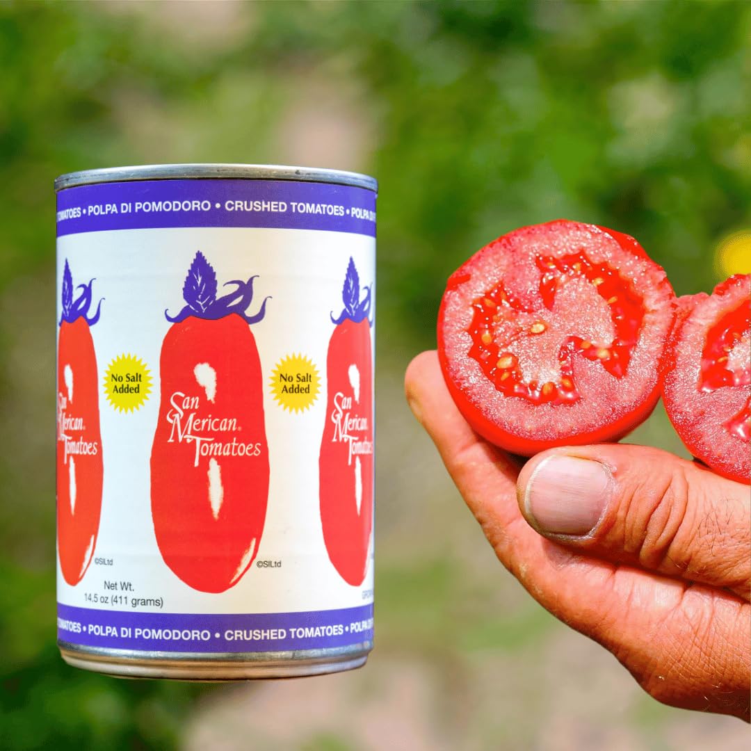 SMT SAN MERICAN TOMATO - No Salt Added Crushed Canned Tomatoes - 14.5 Ounce (Pack of 6) - USA Grown