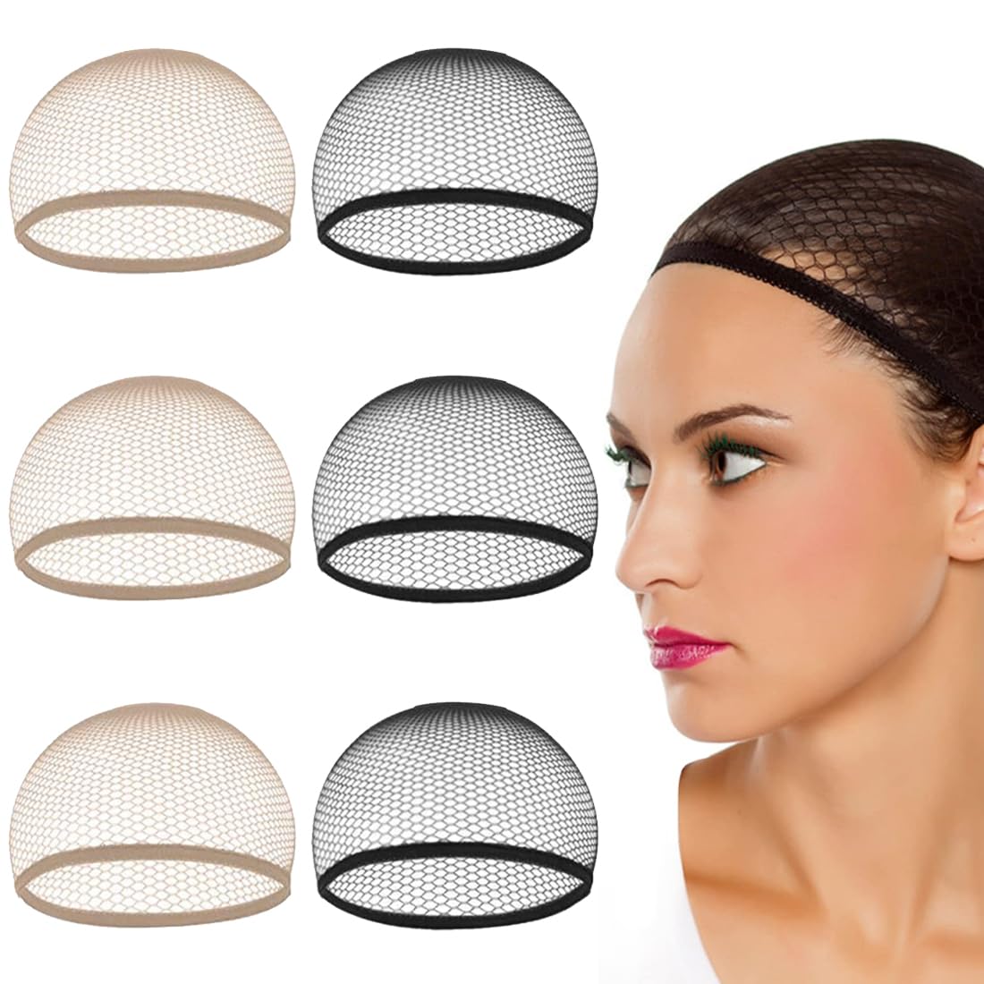 6 Pezzi Retina per Capelli Calotte Parrucche Cappuccio Parrucca Retina per Parrucca Tappi Parrucca Calotte per Parrucche di Nylon per Parrucche per Uomo e Donna(Nero Beige)