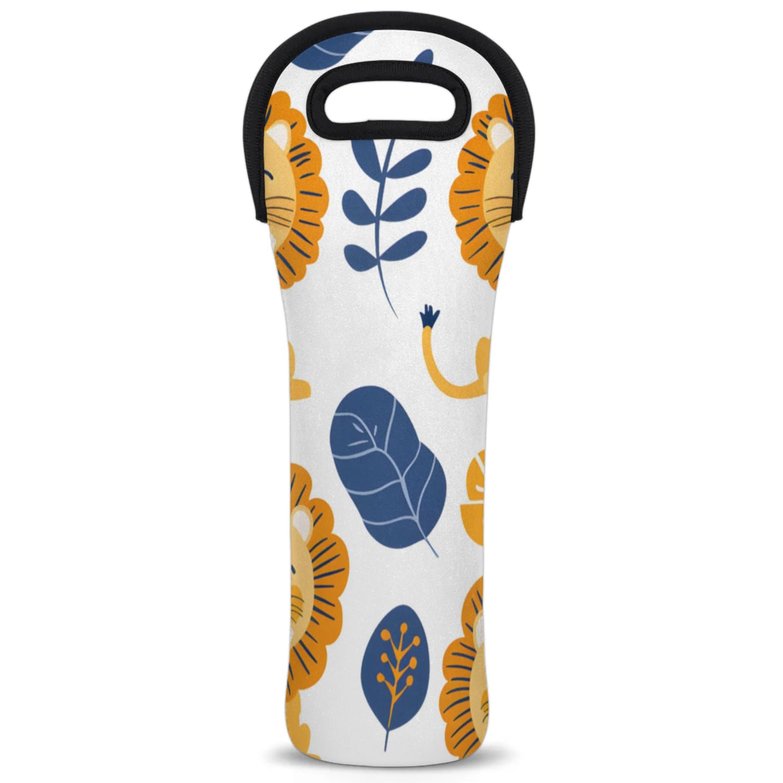 Neoprene Wine Tote Carrier Bag for Wine,Water, Champagne, Beer, Baby Bottles 15.6 x 5.1 Inches, Protective Wine Bag,Lions