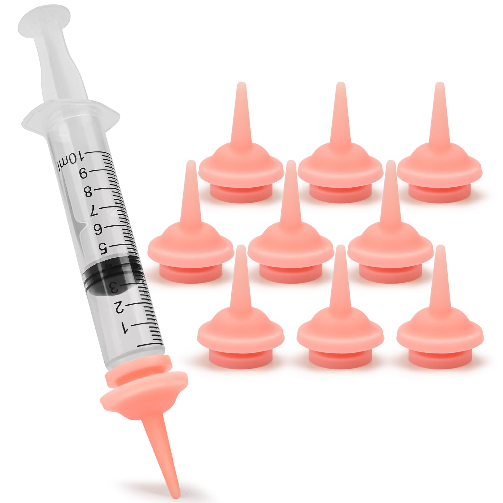 10 Packs of Original Pet Feeding Nipple for Kitten and Puppy Silicone Feeding Pacifier for Pets and Wildlife - Includes One 1-10ml Syringe