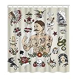 WONDERTIFY Tattoo Flash Shower Curtain Hipster Man Various Images Skull Heart Mermaid Snake Waterproof Shower Curtains for Bathroom with 12 Grommet Hooks 60X72Inch