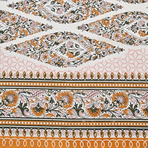 Image of 100% Cotton Single Bedsheet with 1 Pillow Cover | 240 TC Pure Cotton Flat Bed Sheet | Traditional Jaipuri Printed Bedding Set | Soft & Breathable | 60 x 90 Inch (Rangmahal Single 32)