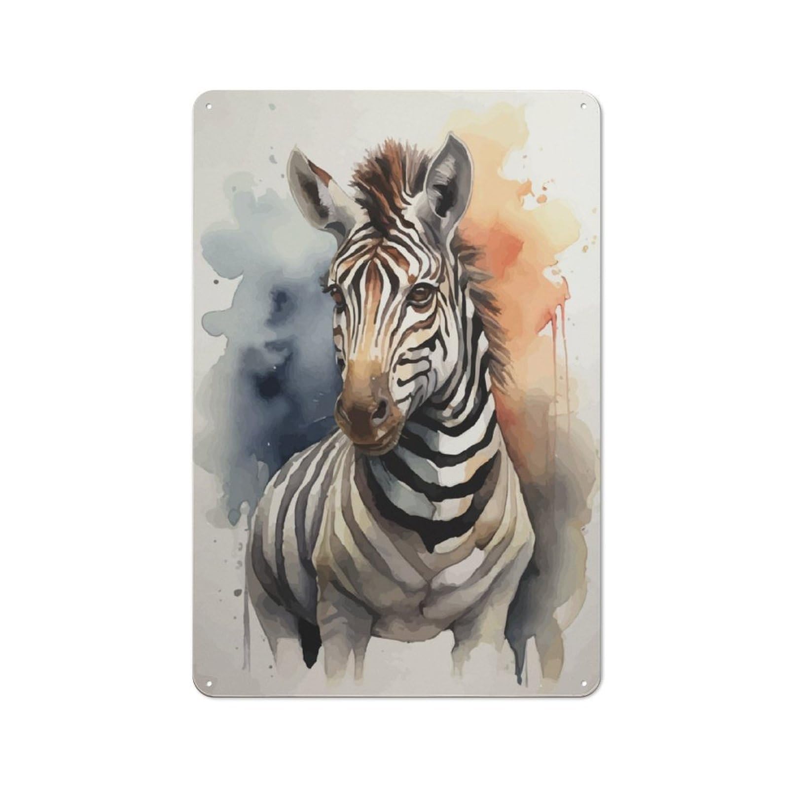 Junmoney Zebra Watercolor Art Smart Tin Sign 30X20cm Featuring Office Wall Decor For Workspace, Cafe, Shop Or Desk Area