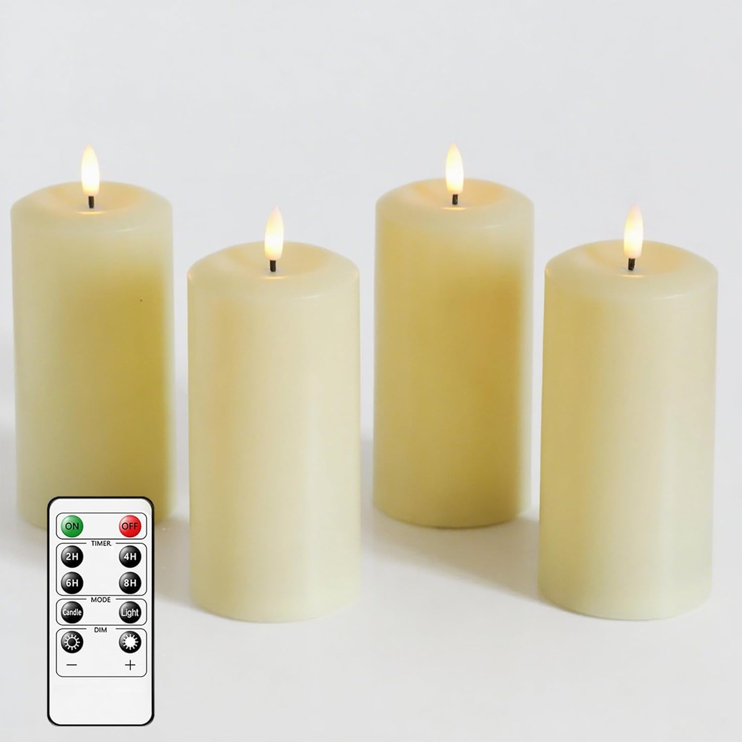 4 Packs Flickering Flameless Candles, Battery Operated Candles with Remote Timer, Plastic LED Pillar Fall Candles for Home Halloween Christmas Wedding Party D3 xH6 (Ivory) ivory-plastic