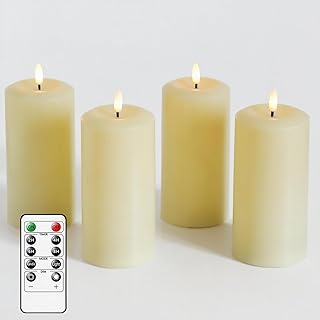 4 Packs Flameless Candles, Battery Operated Candles with Remote, Plastic LED Flickering Candles, Pillar Candles for Home Halloween Christmas Wedding Party D3 xH6 (Ivory)