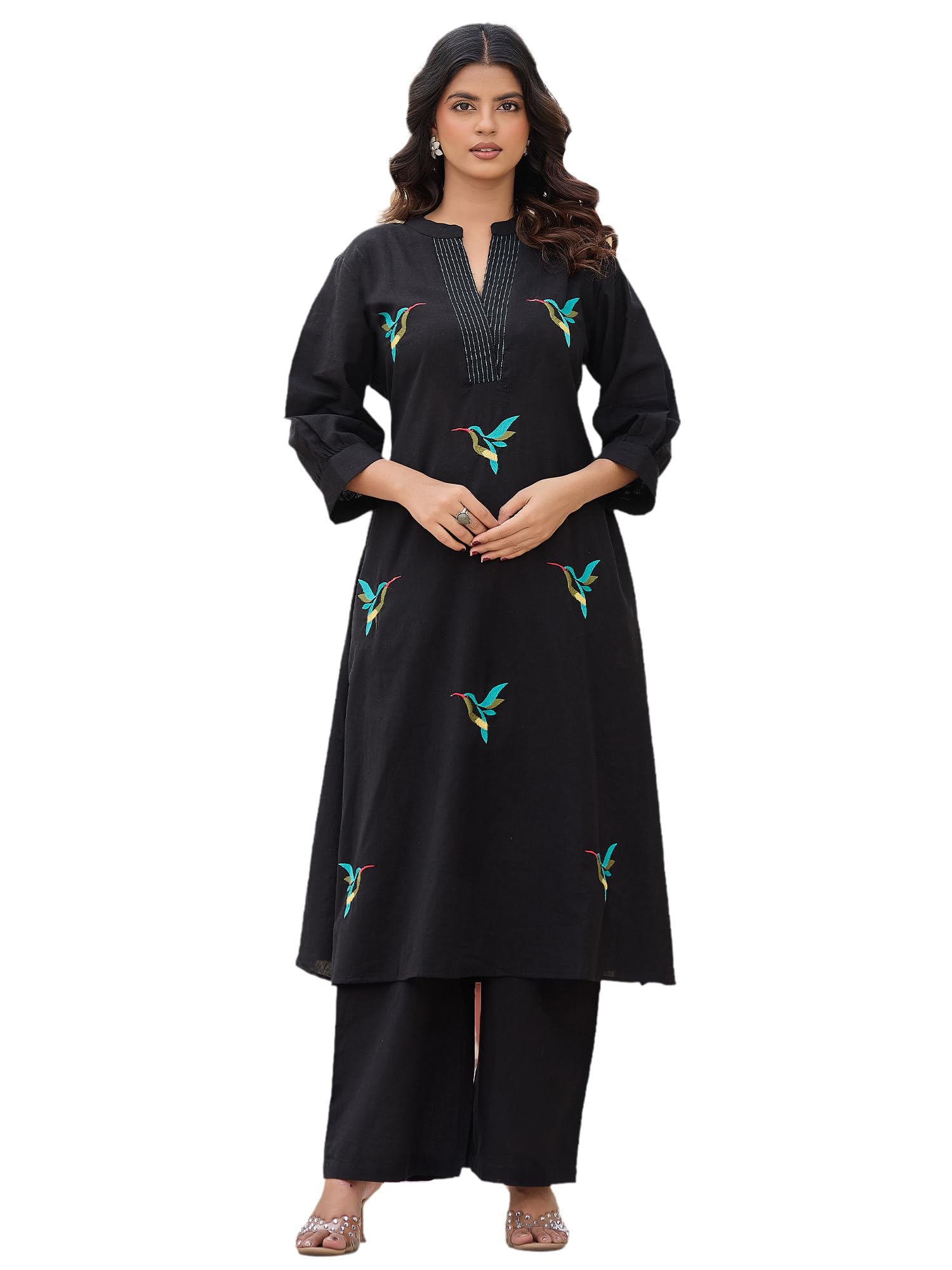 indo era Women's's Pure Cotton Embroidered Kurta Women | Floral Neck & Hem Embroidery | Cotton Kurta Women |-picture-21
