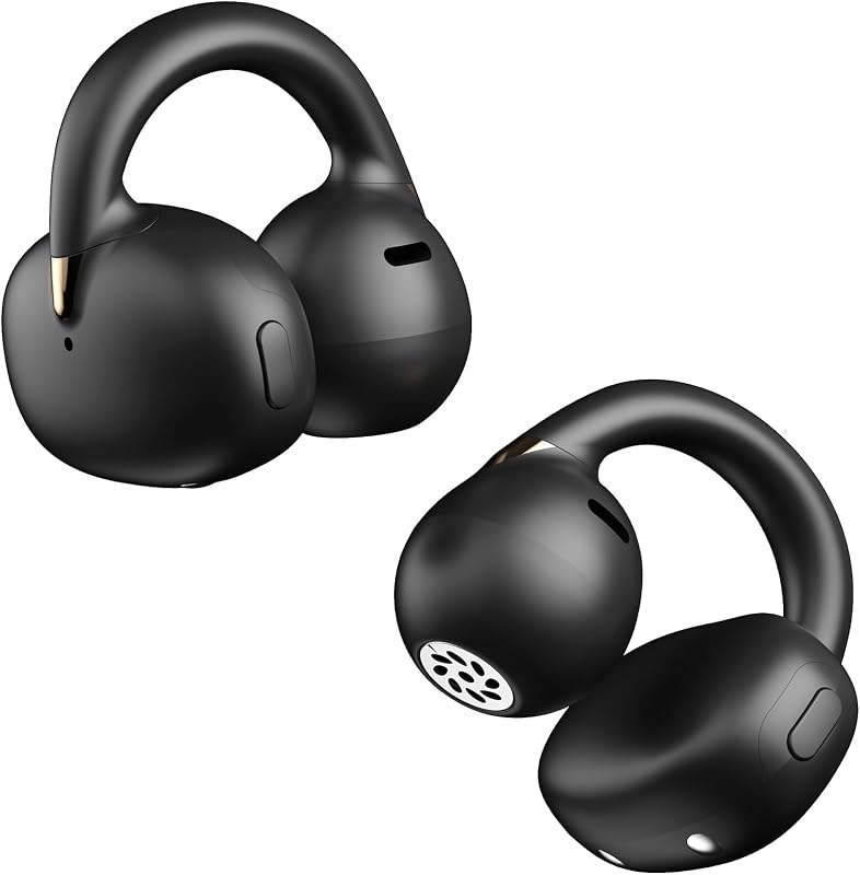 Auriculares con clip A7 de oreja abierta para usuarios de lentes: seguros para correr y calles, ajuste sin peso de 4,7 g, batería de 40 horas, Bluetooth 5.4, negro