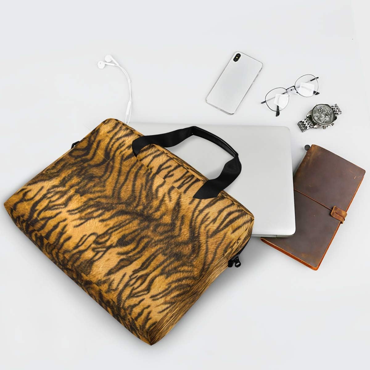Laptop Bag Tiger Fur Pattern Texture Laptop Sleeves Case for 13 14 15.6 Inch Computer Tablet Briefcases Carrying Case Shoulder Bag for Work