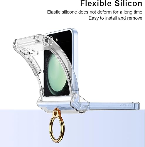 Miniatura 4 de QLTYPRI Funda para Samsung Galaxy Z Flip 5 con protección de bisagra, delgada y suave funda transparente con soporte de anillo con soporte de anillo