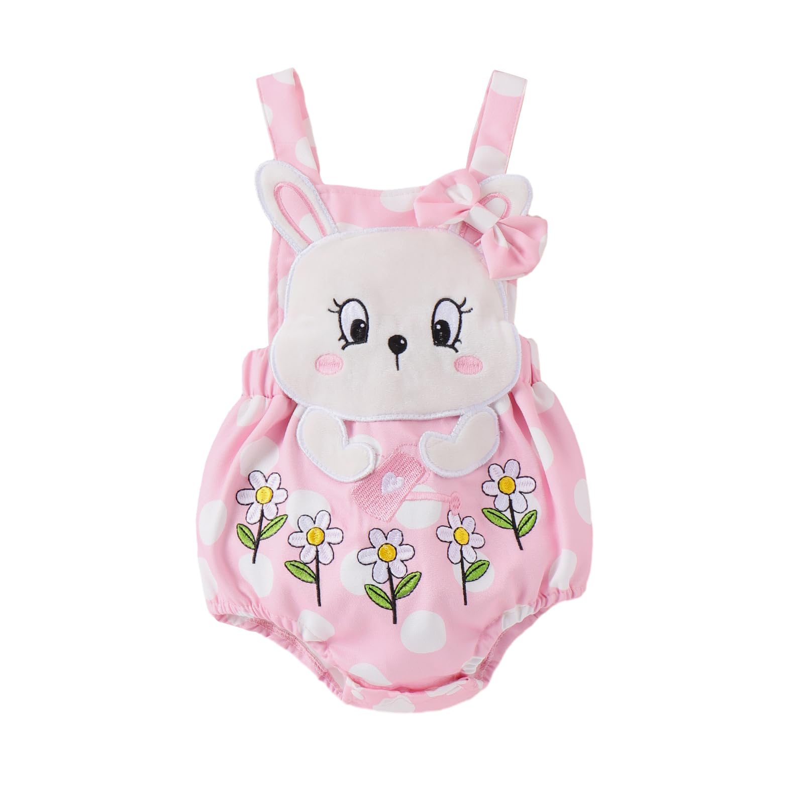 Twopumpkin Newborn Easter Outfit Baby Girl My First Easter Bunny Onesie Bubble Romper Sleeveless Overalls Infant Outfits (Easter Egg Bunny Pink, 3-6 Months)