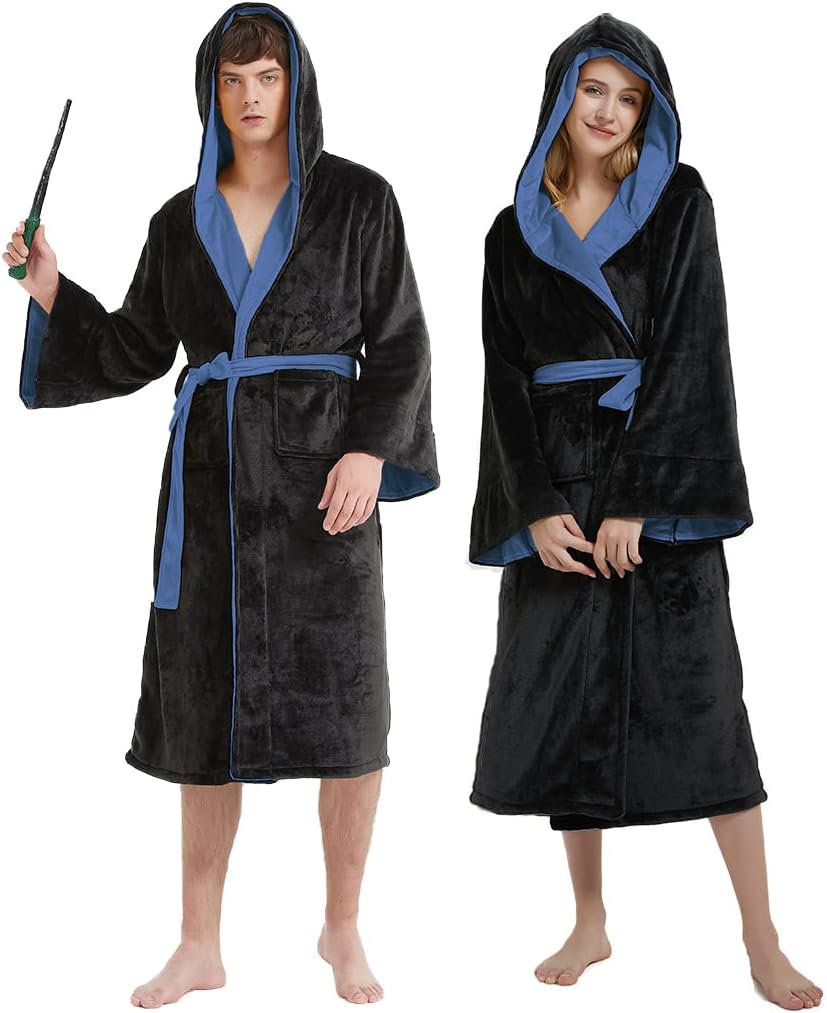 Unpifolov Men Women Flannel Bathrobe Four College Styles Magic Robe Couple Nightgown Witch Cosplay Magical Hooded Cloak