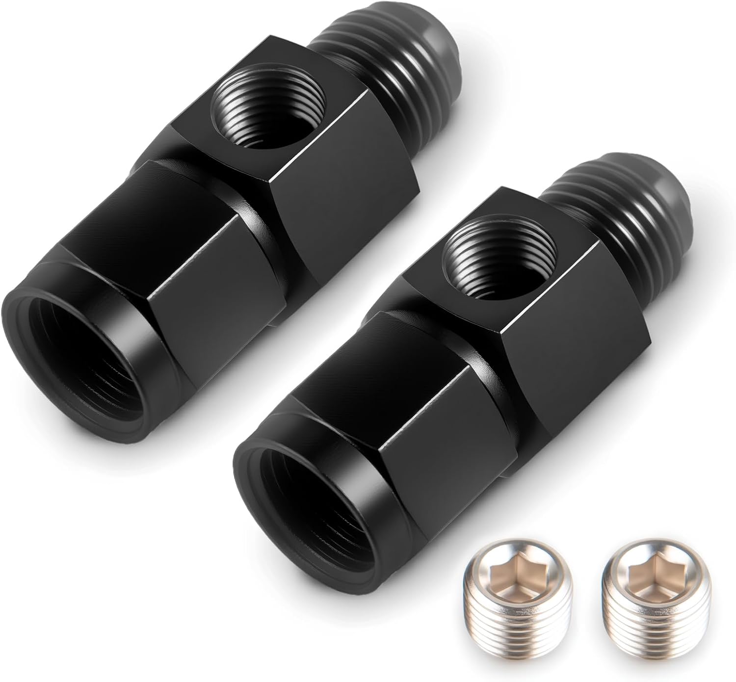 6AN Male Flare to -6AN Female Fitting with 1/8" NPT Port Fuel Pressure Gauge Adapter 2Pcs