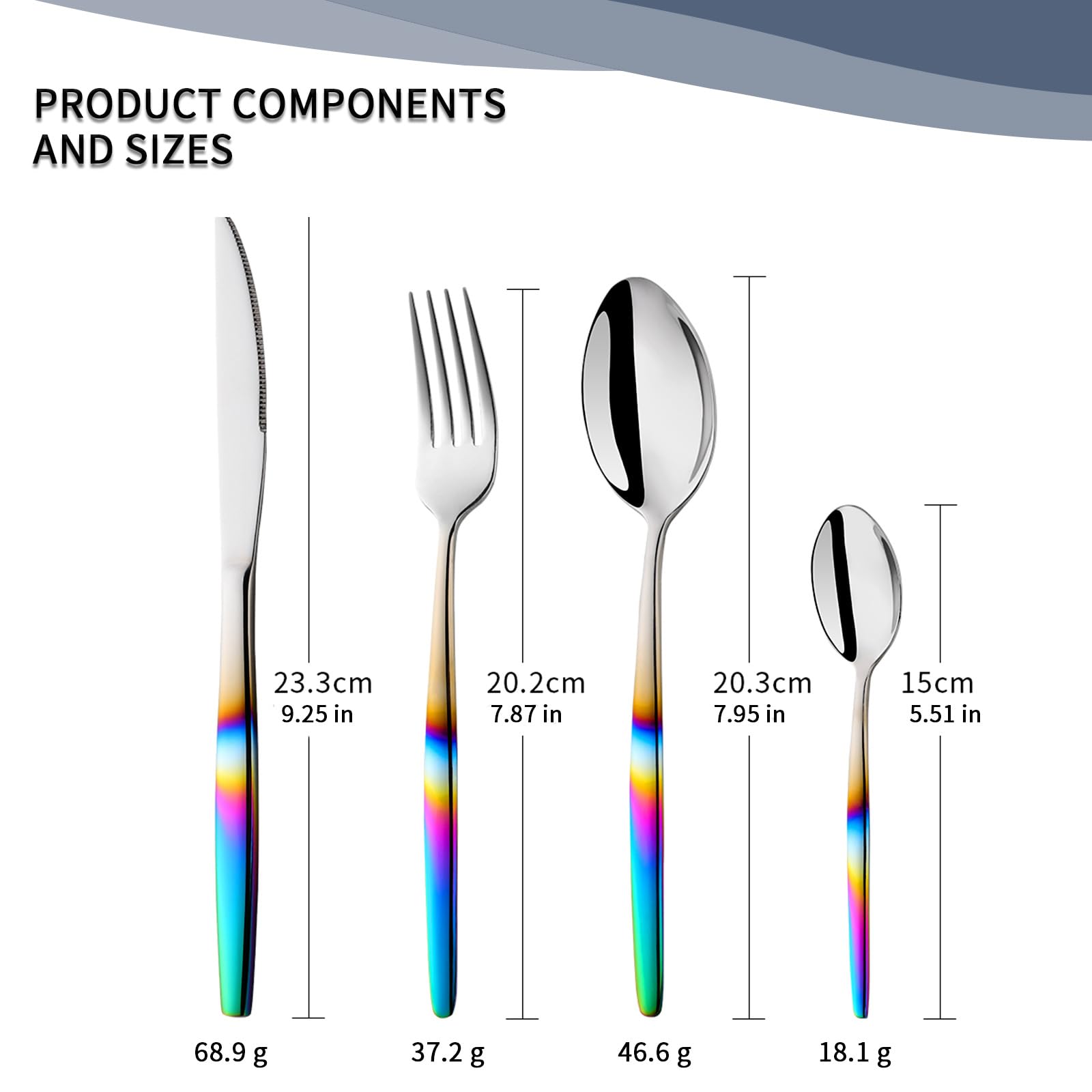 Buyer Star 16-teiliges Regenbogen-Besteckset aus Edelstahl, schillernder Griff, Löffel, Messer und Gabel Sets für 4, elegantes Besteck-Set, Geschirr für den Alltag und spülmaschinenfest