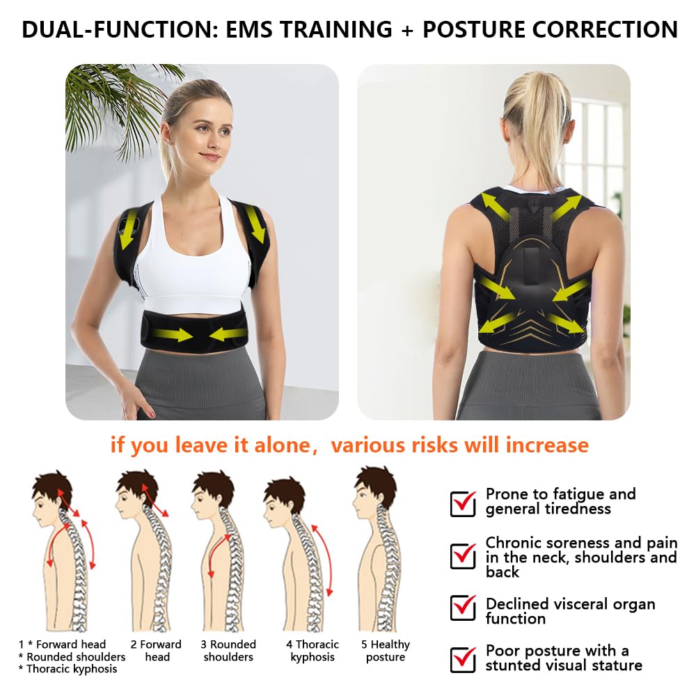 Nackenmassagegerät, EMS Bauchmuskeltraine Nackentrainer Gezielte Stimulation der Rücken, Nacken und Schultermuskulatur Rückentrainer Muskelaufbau - mit Haltungskorrektur für Männer und Frauen