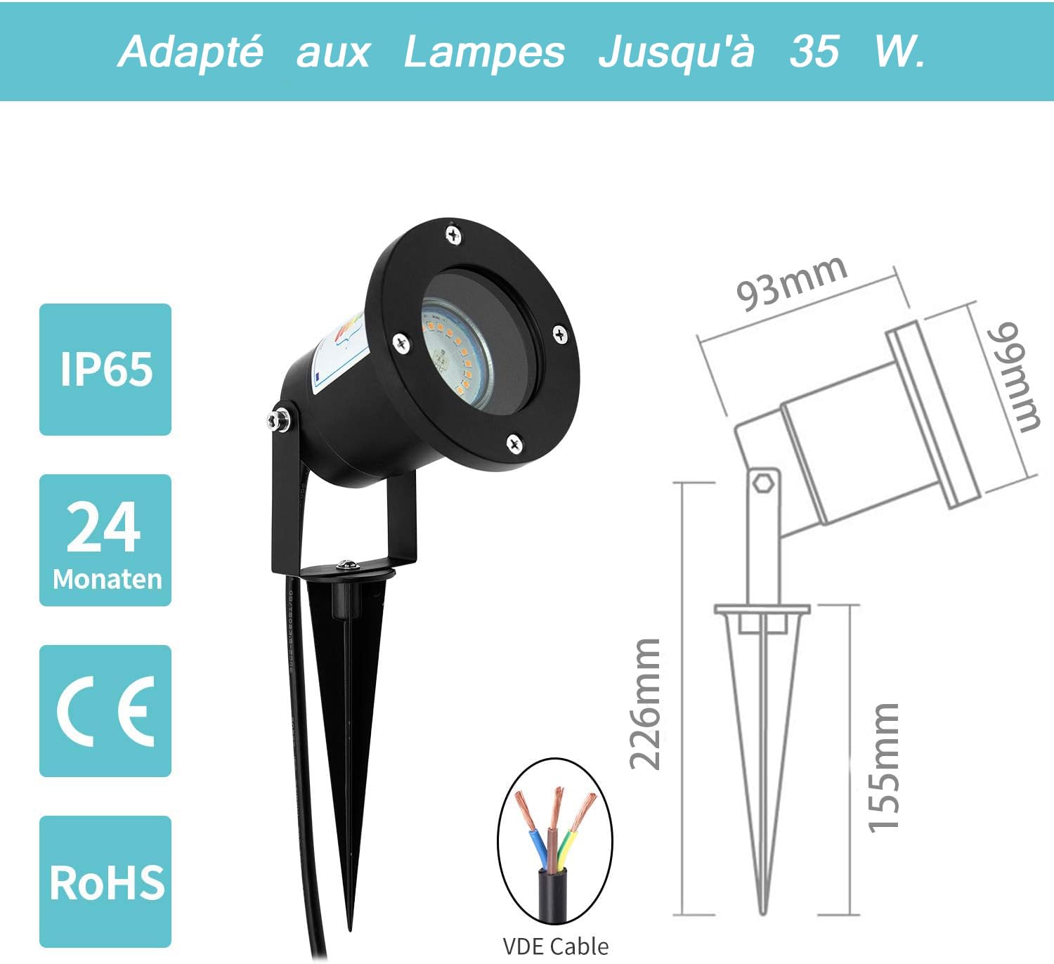 Iluminación de jardín GU10 set de 4 focos de jardín IP65 lámpara de jardín orientable antracita con pincho de suelo incl. bombilla LED blanco cálido de 5W
