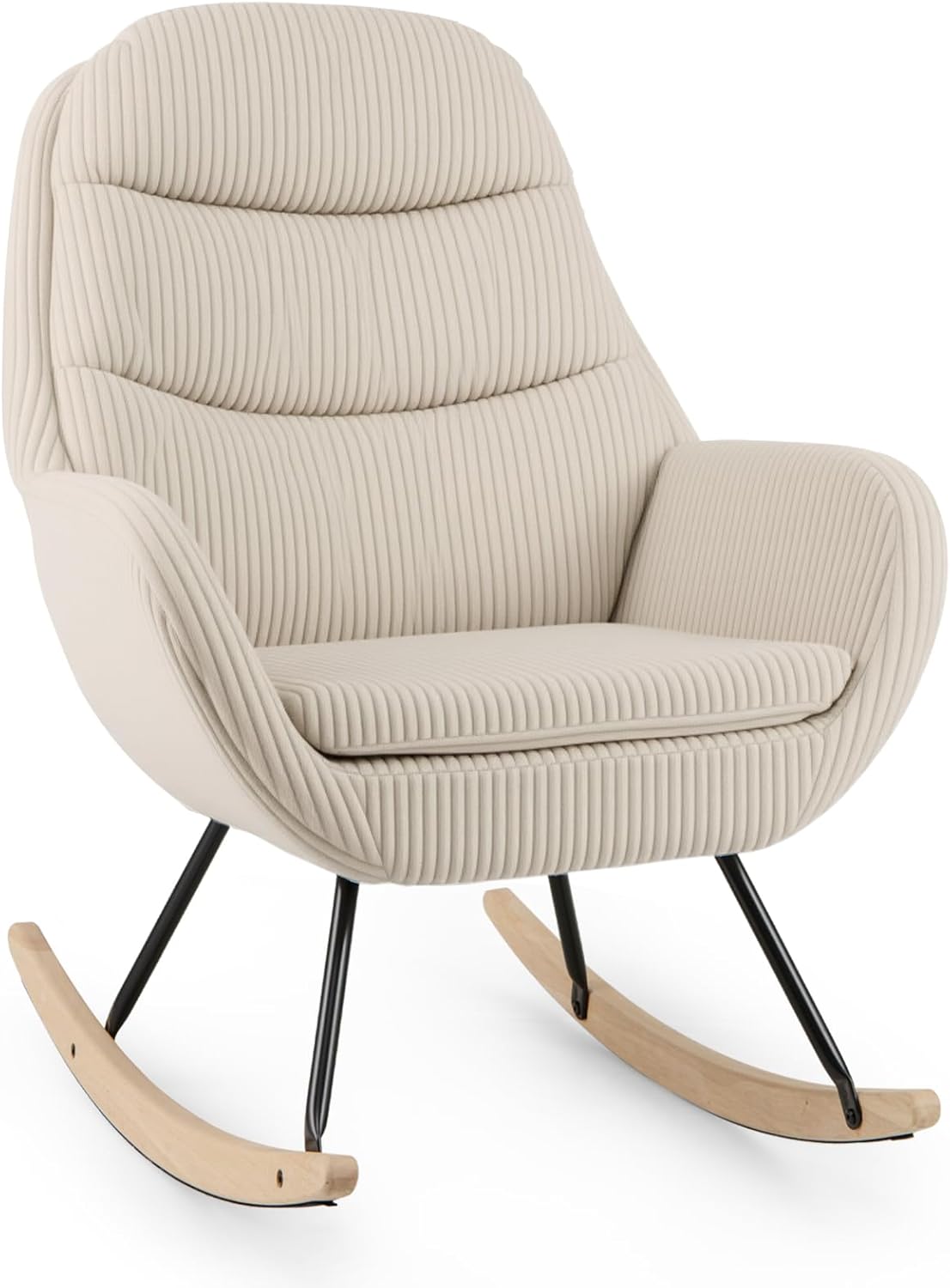 Giantex Rocking Chair Nursery, Upholstered Glider Rocker with Padded Backrest & Seat, Rubber Wood Feet & Sturdy Metal Frame, Modern Accent Chair Comfy Armchair for Living Room, Bedroom & Office (1)