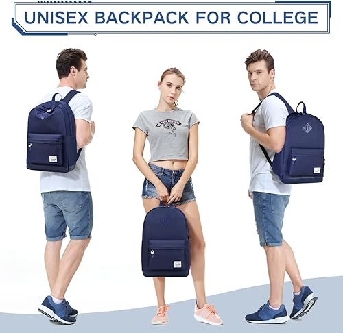 Miniatura 9 de VASCHY Mochila para hombres y mujeres, resistente al agua, mochila escolar casual para el trabajo, Azul (plain blue), Mochilas Daypack