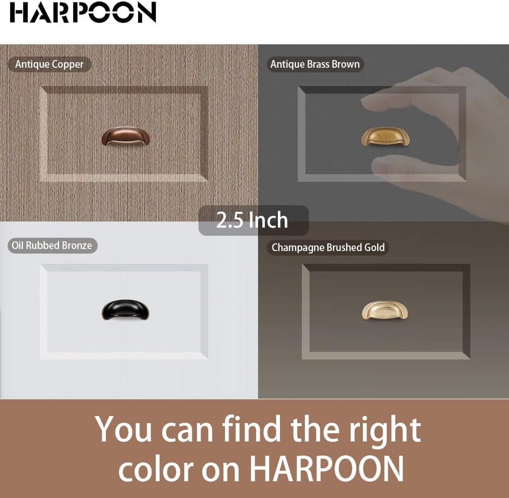 HARPOON 10 Pack Bin Cup Drawer Handles 2.5 Inch,Kitchen Cabinet Pulls Antique Copper