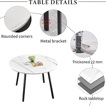 Round Dining Table and 4 Chairs Set - for Kitchen Space Saving