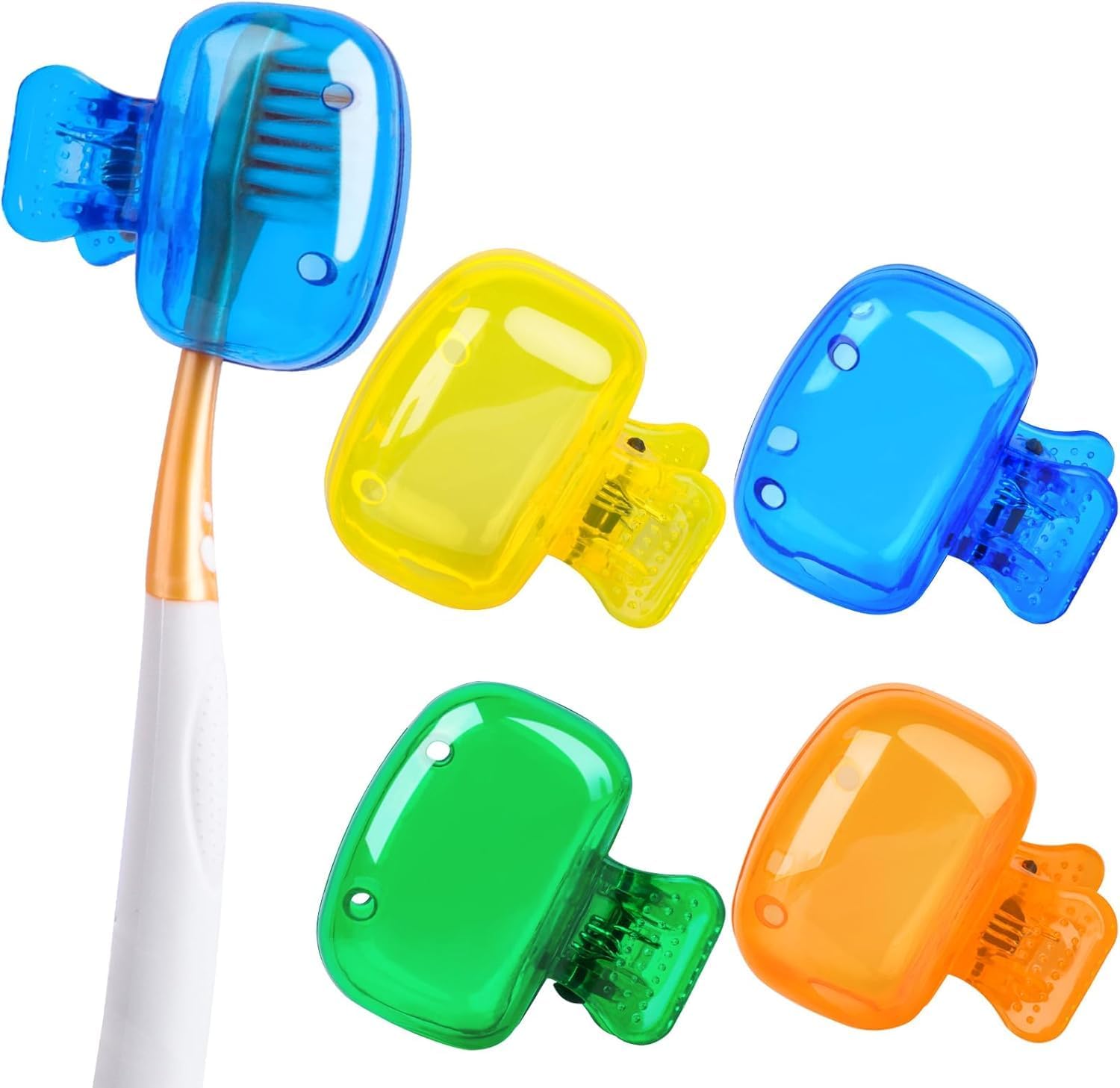 (Pack of 4) Portable Toothbrush Head Protector, Protective Portable Plastic Clip's Toothbrush Cover for Household Travel, Camping, Bathroom, School, Work.Multicolor (Pack of 4)