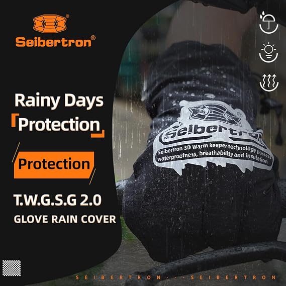 Seibertron T.W.G.S.G 2.0 Rain Cover Gloves - Waterproof and Windproof Motorcycle Bicycle Glove for Adults and Youth