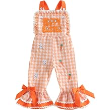 Toddler Girls Easter Overalls Plaid Bunny Print Letter Embroidery Sleeveless Bell Bottom Romper