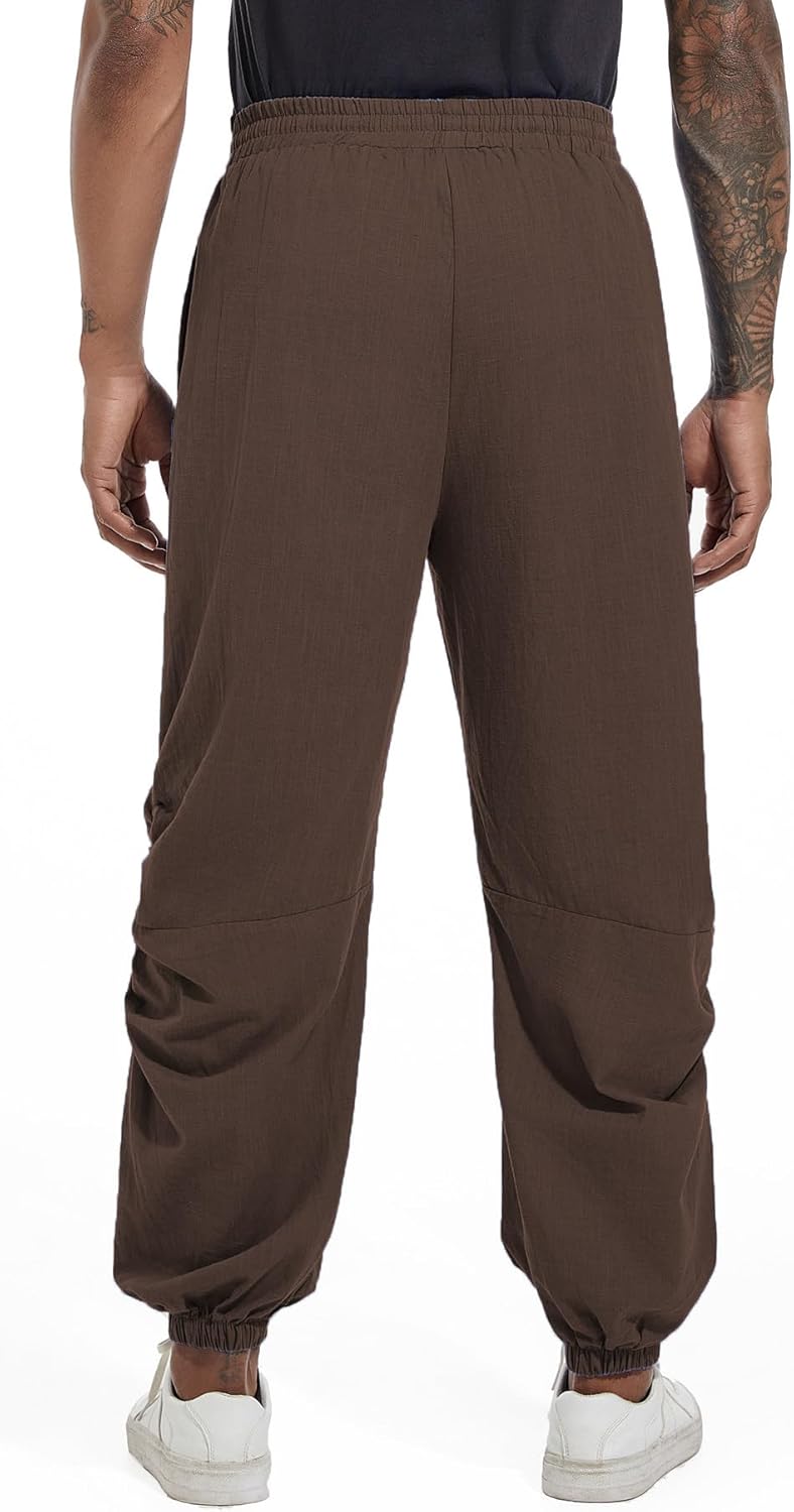 CLANMILUMS Mens Cotton Linen Drawstring Pants Elastic Waist Casual Jogger Yoga Pants - Image 3