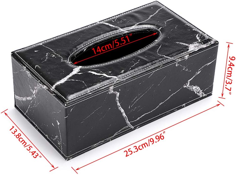 Sumnacon Stylish PU Leather Tissue Box Holder, Rectangular Napkin Holder Pumping Paper Case Dispenser, Facial Tissue Holder with Magnetic Bottom for Home Office Car Automotive Decoration, Marble Black