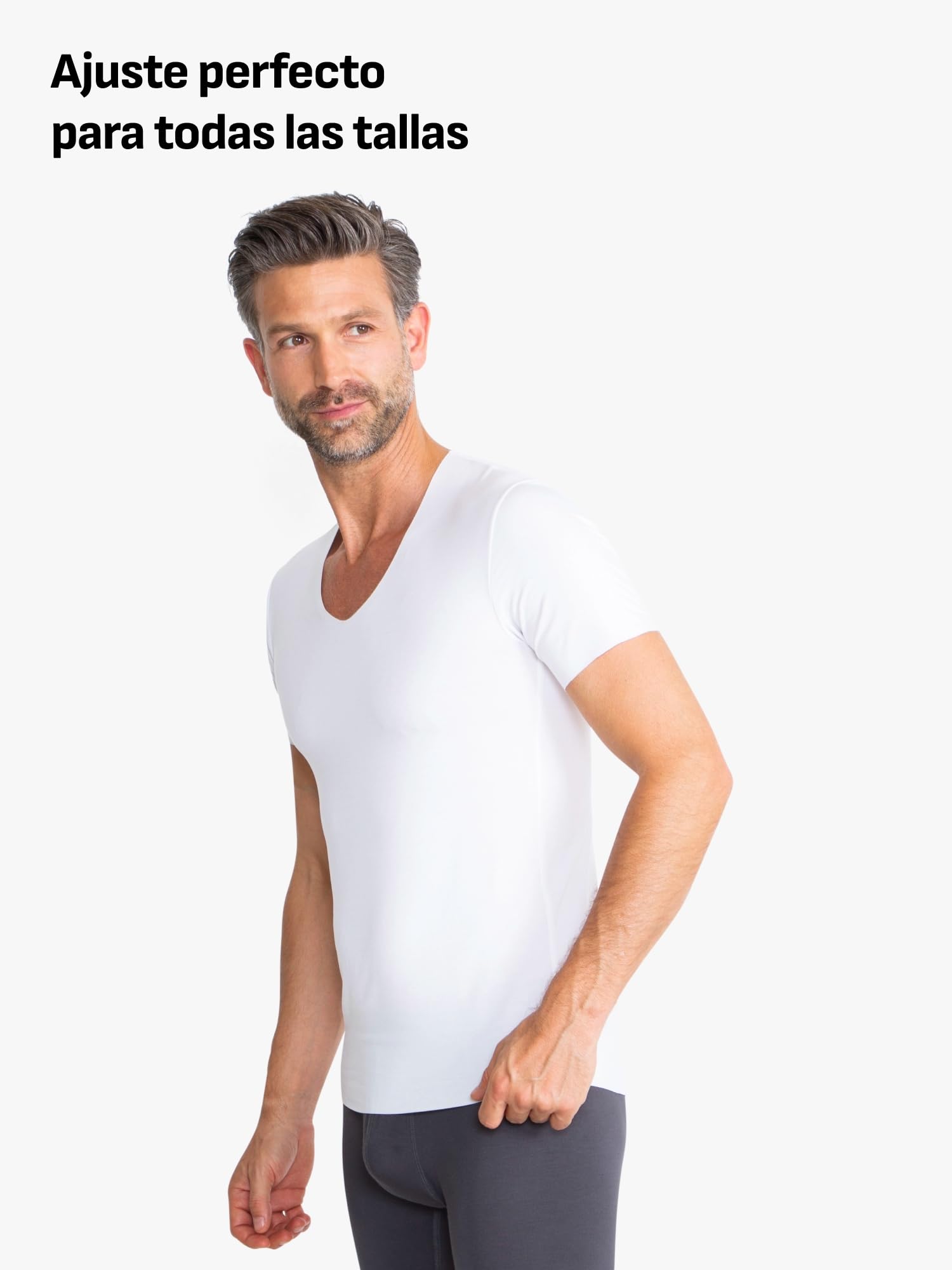 FINN Clean-Cut - Camiseta interior de manga corta para hombre, cuello en V, invisible, con acabado de corte láser, sin costuras, de Lenzing Modal original para camisa y traje