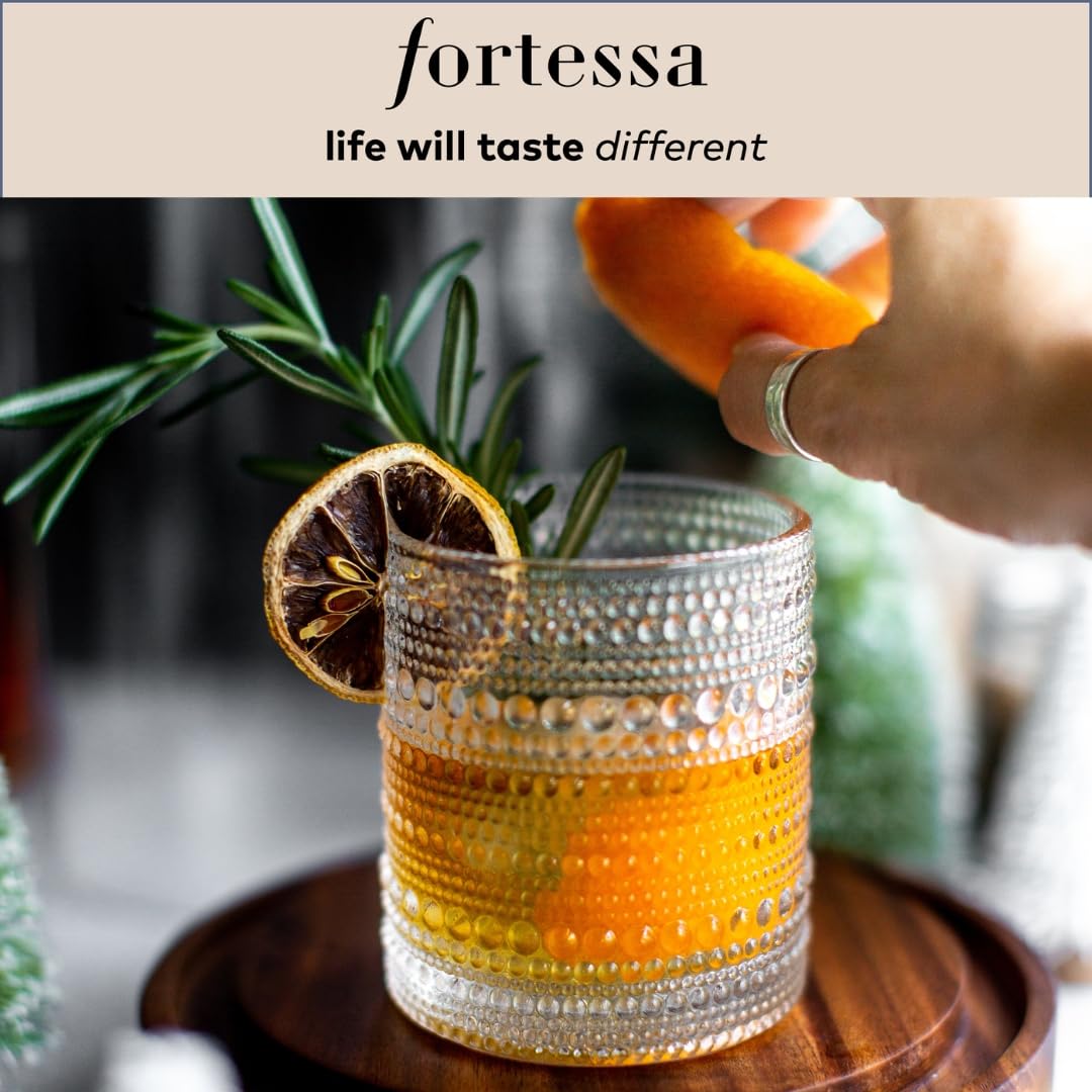Fortessa JUPITER 42 - Vaso bajo 300 ml | Transparente | Caja 6 unidades | 6 vasos bajos 300 ml transparente con relieve de vidrio perlado