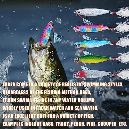 Metal Sea Fishing Lures,5PCS Fishing Spinners Sequins Spoons with Treble Hooks,Shiny Sea Sinking Hard Baits for Trout Bass Pike Perch 30g*5pcs - Image 3
