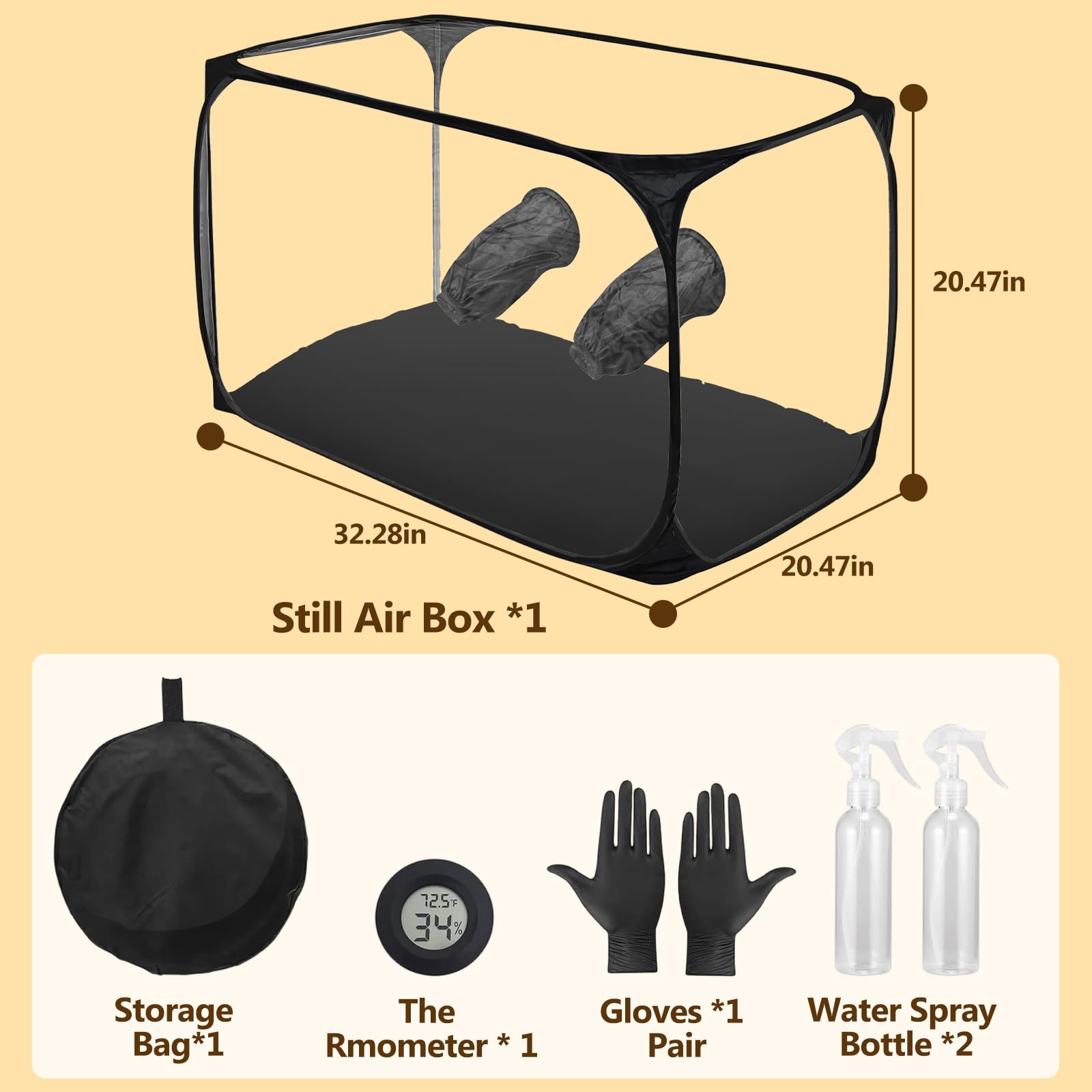Tienda de cultivo de hongos grande de 82 x 52 x 52 cm, caja de cultivo de setas, caja de cultivo de hongos con caja de aire silenciosa, tienda de cultivo portátil y plegable con dos aberturas para